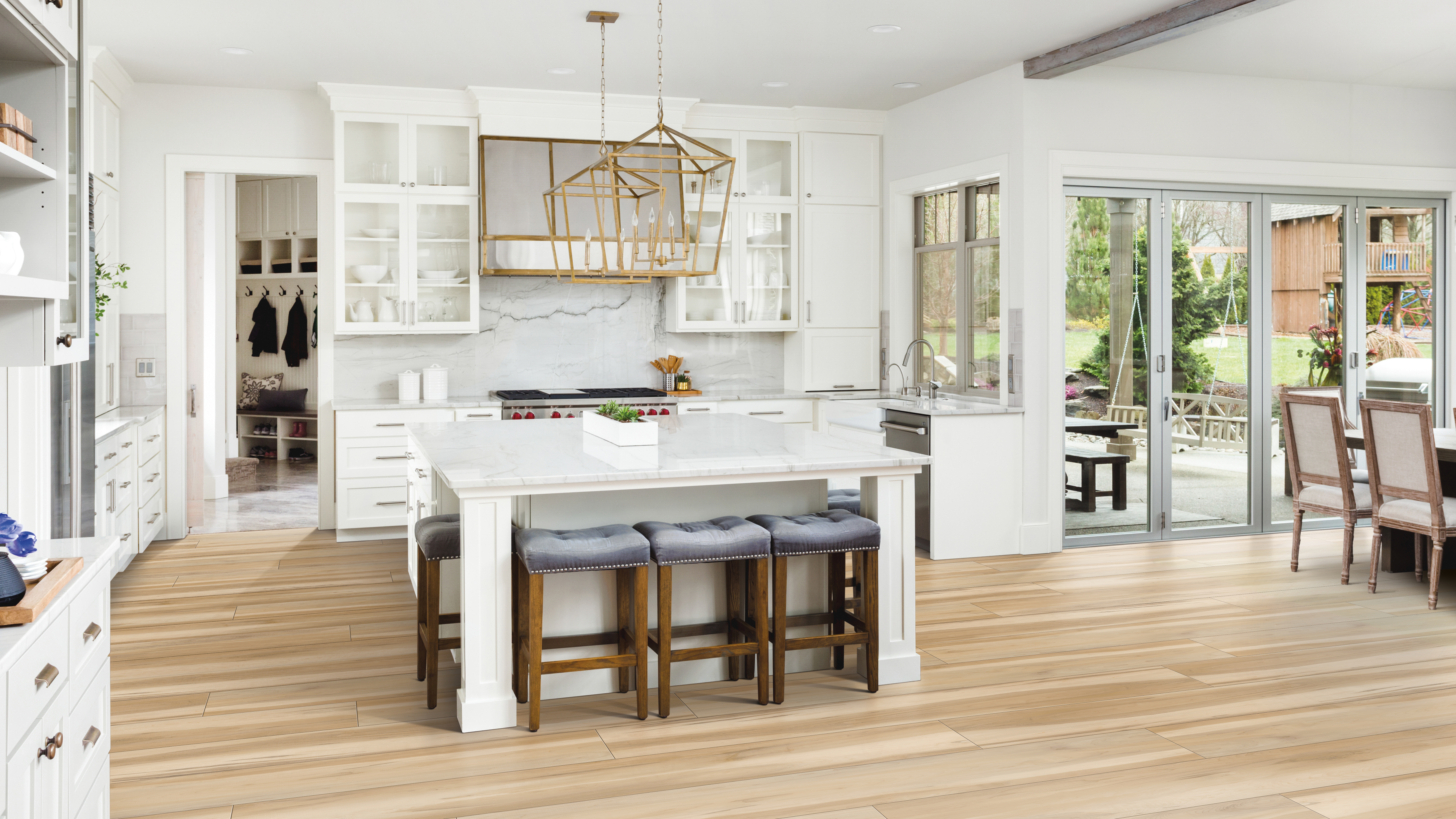 Luxury vinyl floors in a kitchen.